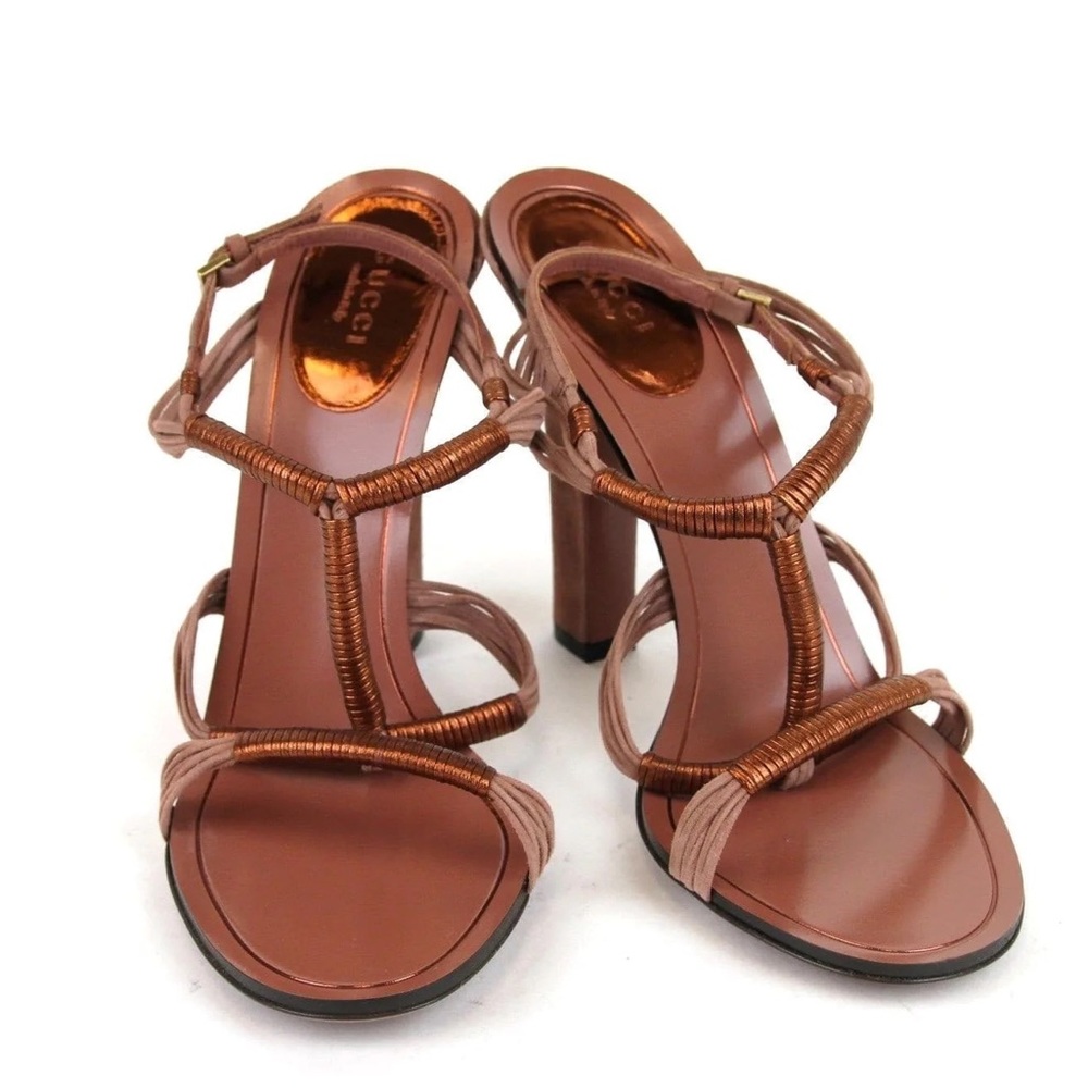 LAST CALL Gucci Anita Metallic & Suede Sandals in Dessert Rose